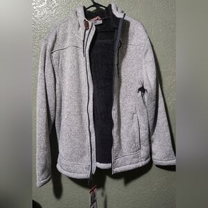 Rugged Elements Men's Mountain Fleece-Lined Hoodie Large Gray Faux Fur Back